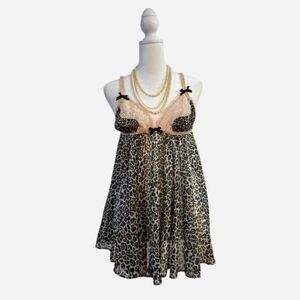 victoria's secret Leopard Print Lace Babydoll Lingerie Size Large